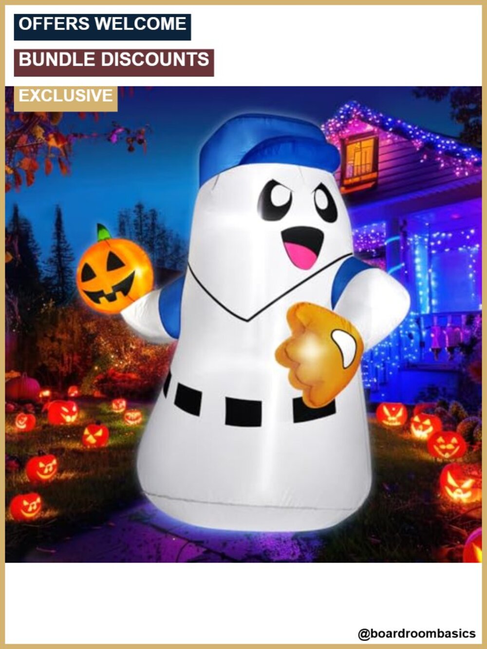 5FT Halloween Inflatable Ghost Pitcher Pumpkin Baseball LED Yard Decor